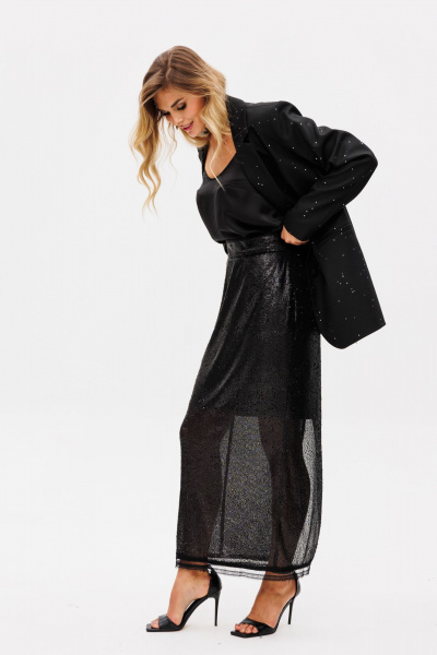 Юбка из трикотажного полотна с пайетками и шлицей EOLA 2745 черный - фото 2
