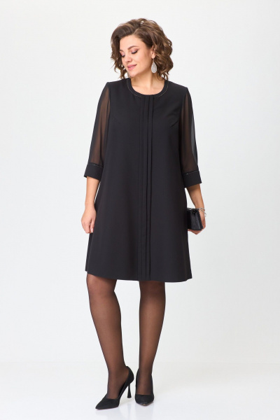 Элегантное платье А-силуэта с шифоновыми вставками БАГРЯНИЦА 5080 черный - фото 3
