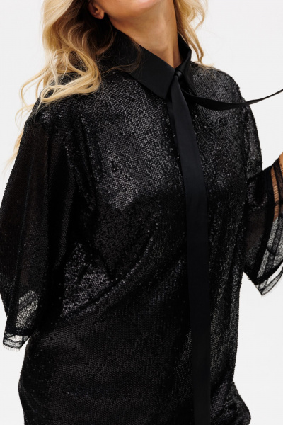 Круглогодичный нарядный комплект блузки и брюк из трикотажа с пайетками EOLA 2742 черный - фото 11