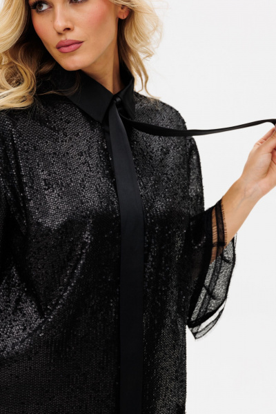 Круглогодичный нарядный комплект блузки и брюк из трикотажа с пайетками EOLA 2742 черный - фото 10