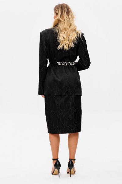 Нарядный комплект жакет и юбка из костюмной ткани с принтом EOLA 2739 черный - фото 14