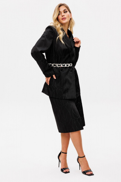 Нарядный комплект жакет и юбка из костюмной ткани с принтом EOLA 2739 черный - фото 13