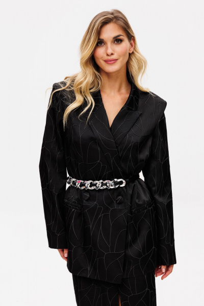 Нарядный комплект жакет и юбка из костюмной ткани с принтом EOLA 2739 черный - фото 12