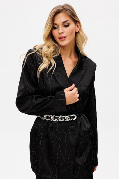 Нарядный комплект жакет и юбка из костюмной ткани с принтом EOLA 2739 черный - фото 11