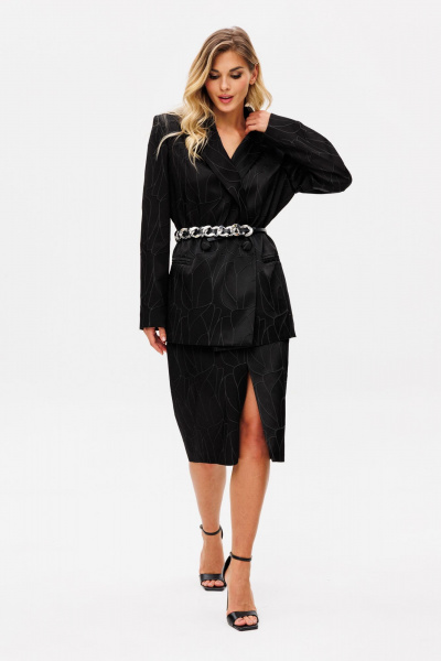 Нарядный комплект жакет и юбка из костюмной ткани с принтом EOLA 2739 черный - фото 10