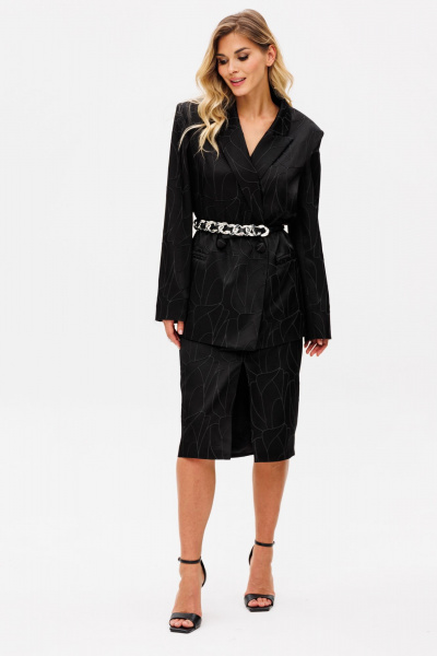 Нарядный комплект жакет и юбка из костюмной ткани с принтом EOLA 2739 черный - фото 9