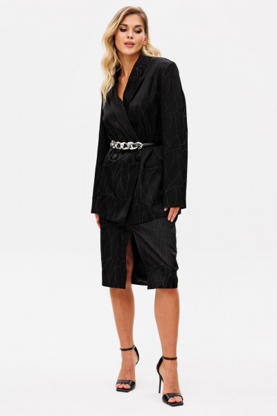 Нарядный комплект жакет и юбка из костюмной ткани с принтом EOLA 2739 черный - фото 8