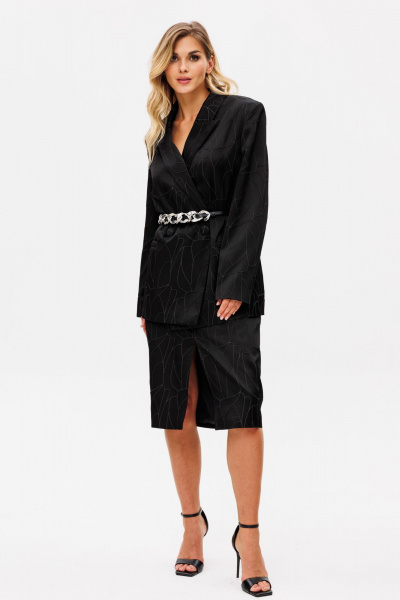 Нарядный комплект жакет и юбка из костюмной ткани с принтом EOLA 2739 черный - фото 7