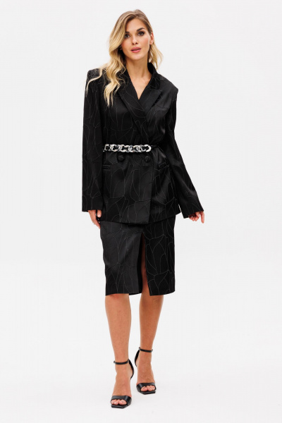 Нарядный комплект жакет и юбка из костюмной ткани с принтом EOLA 2739 черный - фото 6