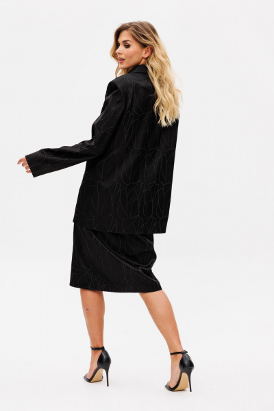 Нарядный комплект жакет и юбка из костюмной ткани с принтом EOLA 2739 черный - фото 2