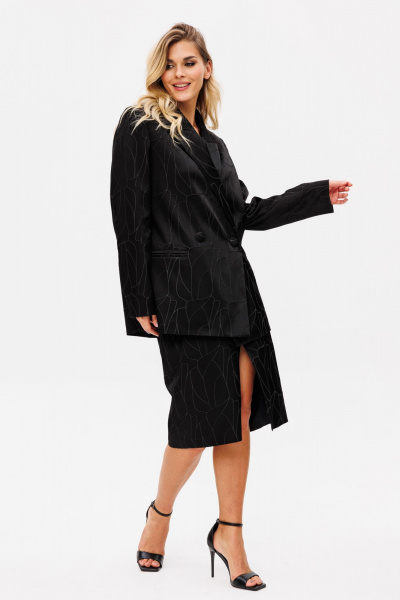 Нарядный комплект жакет и юбка из костюмной ткани с принтом EOLA 2739 черный - фото 5