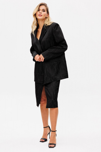 Нарядный комплект жакет и юбка из костюмной ткани с принтом EOLA 2739 черный - фото 3