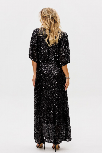 Черное нарядное платье из пайеток и трикотажа с запахом EOLA 2736 черный - фото 2