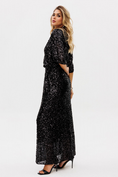 Черное нарядное платье из пайеток и трикотажа с запахом EOLA 2736 черный - фото 11