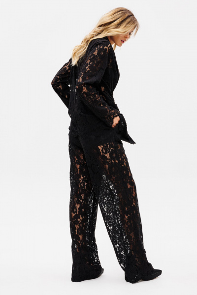 Черный нарядный комплект жакет и брюки из гипюра EOLA 2733 черный - фото 2