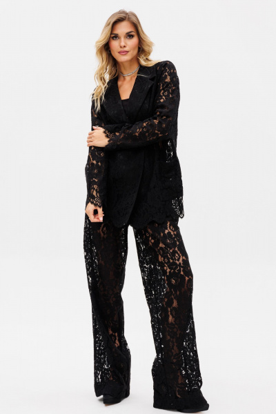 Черный нарядный комплект жакет и брюки из гипюра EOLA 2733 черный - фото 15