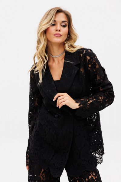Черный нарядный комплект жакет и брюки из гипюра EOLA 2733 черный - фото 14