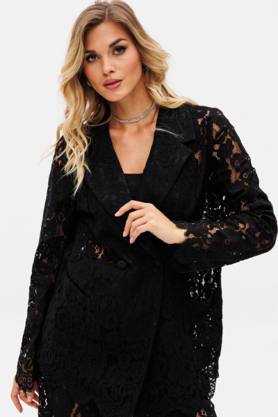 Черный нарядный комплект жакет и брюки из гипюра EOLA 2733 черный - фото 13