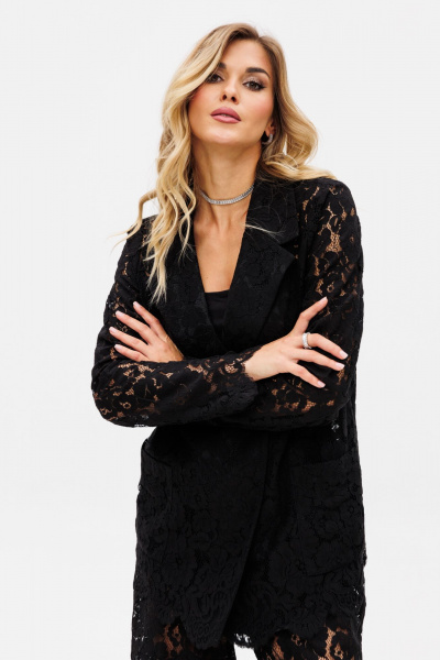 Черный нарядный комплект жакет и брюки из гипюра EOLA 2733 черный - фото 12