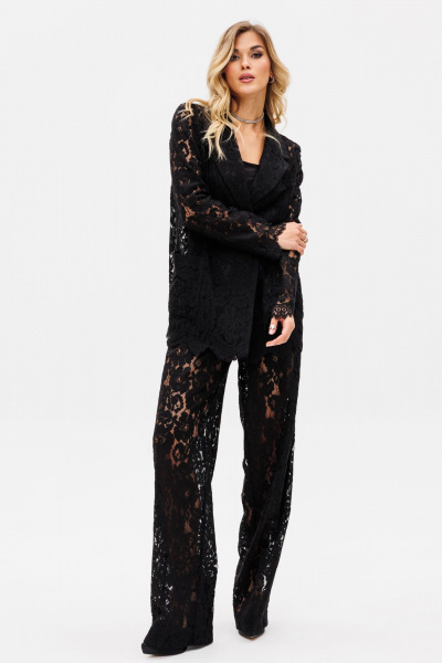 Черный нарядный комплект жакет и брюки из гипюра EOLA 2733 черный - фото 11