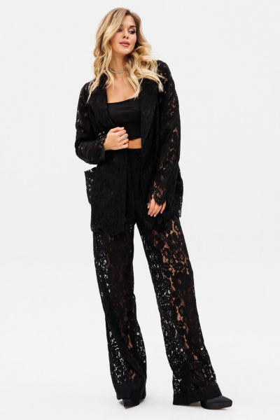 Черный нарядный комплект жакет и брюки из гипюра EOLA 2733 черный - фото 7