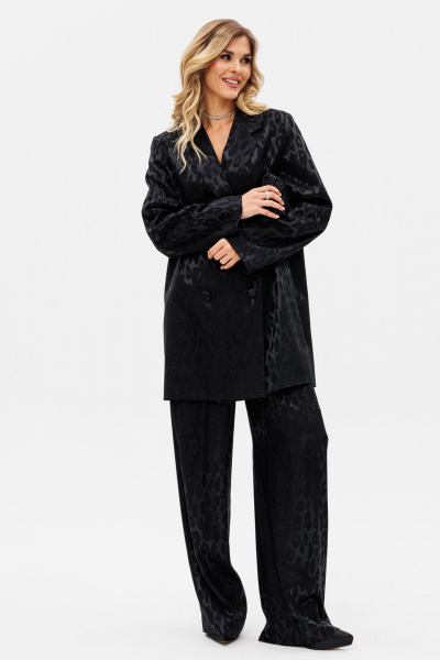 Круглогодичные черные нарядные брюки из текстиля с анималистичным принтом EOLA 2731 черный_рисунок - фото 9