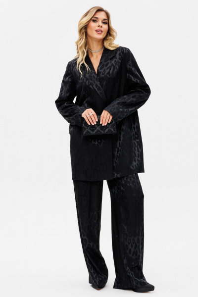 Круглогодичные черные нарядные брюки из текстиля с анималистичным принтом EOLA 2731 черный_рисунок - фото 8