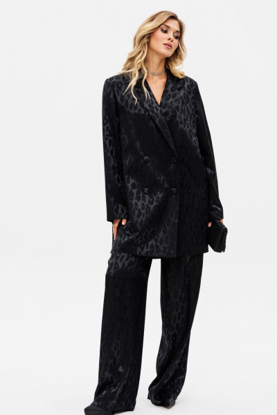 Круглогодичные черные нарядные брюки из текстиля с анималистичным принтом EOLA 2731 черный_рисунок - фото 7