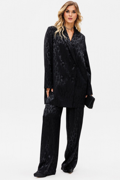 Круглогодичные черные нарядные брюки из текстиля с анималистичным принтом EOLA 2731 черный_рисунок - фото 6