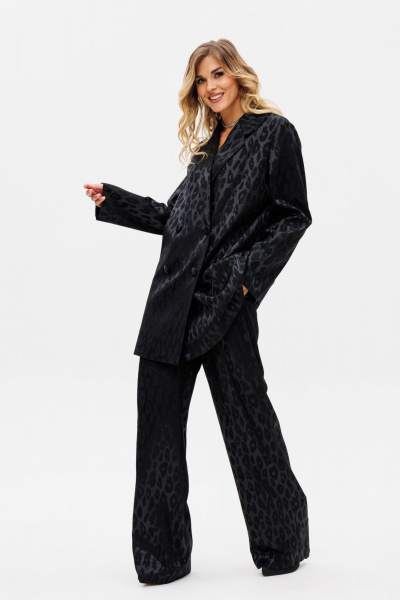 Круглогодичные черные нарядные брюки из текстиля с анималистичным принтом EOLA 2731 черный_рисунок - фото 5