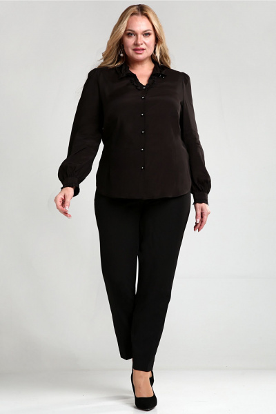Блуза повседневная прямой силуэт с присборенными рукавами Таир-Гранд 62439 черный - фото 5