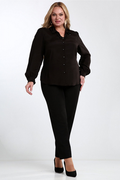 Блуза повседневная прямой силуэт с присборенными рукавами Таир-Гранд 62439 черный - фото 3