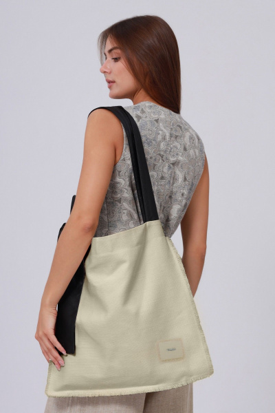 Шопер текстильный бежевый с бахромой и логотипом Полинушка 863 бежевый - фото 2