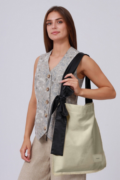 Шопер текстильный бежевый с бахромой и логотипом Полинушка 863 бежевый - фото 1