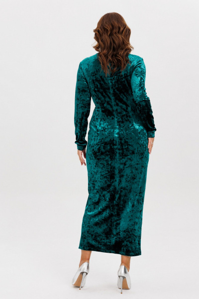Бархатное платье с рельефом и разрезом, нарядный стиль VI ORO VR-1155-5 изумруд - фото 9