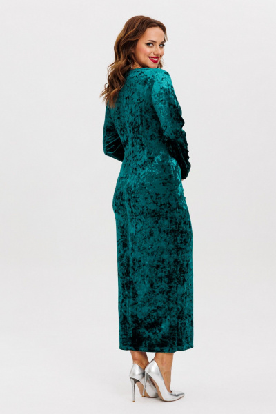 Бархатное платье с рельефом и разрезом, нарядный стиль VI ORO VR-1155-5 изумруд - фото 8