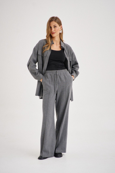 Демисезонные брюки палаццо из костюмной ткани с резинкой EZER 1110 серый_меланж - фото 1