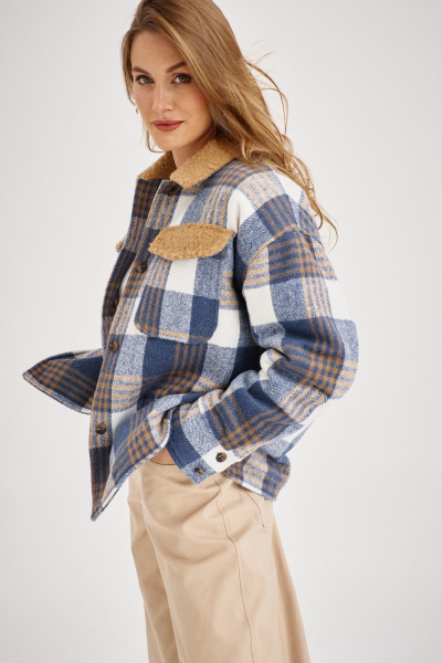 Мультиколорoversайз рубашка на стёганной подкладке с меховым декором EZER 1703 мультиколор - фото 4