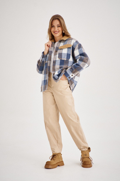 Мультиколорoversайз рубашка на стёганной подкладке с меховым декором EZER 1703 мультиколор - фото 2