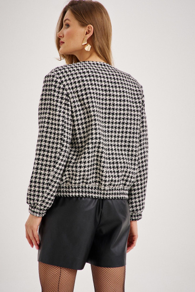 Черный и молочный комплект из бомбера и шорт с узором гусиная лапка EZER 2094 молочно-чёрный_чёрный - фото 7