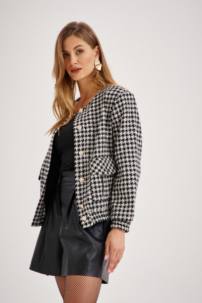 Черный и молочный комплект из бомбера и шорт с узором гусиная лапка EZER 2094 молочно-чёрный_чёрный - фото 6