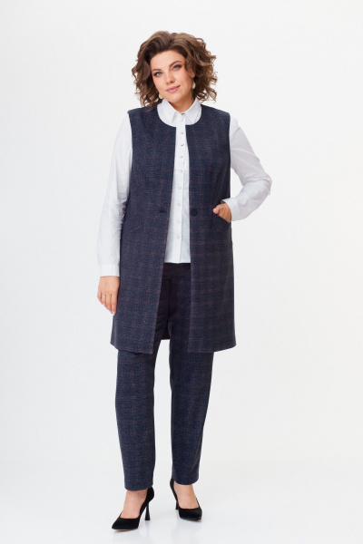 Костюм женский брюк и жилета деловой демисезонный Slaviaelit 544 серая_клетка_меланж - фото 2