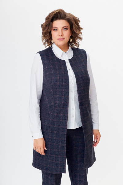 Костюм женский брюк и жилета деловой демисезонный Slaviaelit 544 серая_клетка_меланж - фото 3