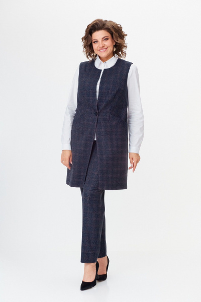 Костюм женский брюк и жилета деловой демисезонный Slaviaelit 544 серая_клетка_меланж - фото 1
