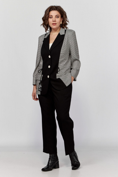 Демисезонный костюм из текстиля с прямыми брюками и жакетом ALEZA 1232 черный - фото 1