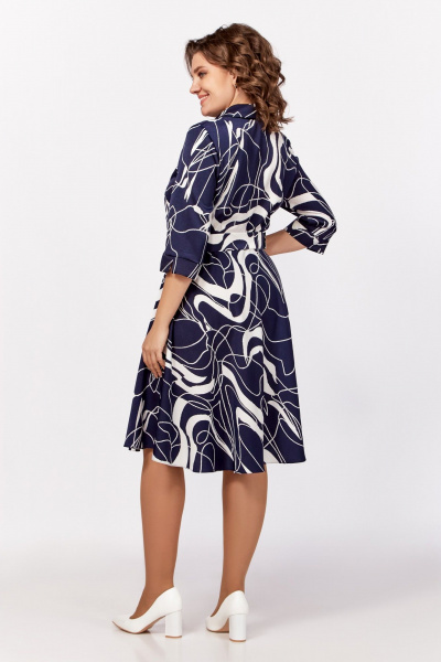 Платье с V-образным вырезом и отложным воротником из вискозы Swallow 795 синий,принт«белая_абстракция» - фото 10