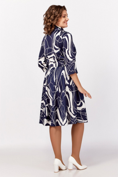 Платье с V-образным вырезом и отложным воротником из вискозы Swallow 795 синий,принт«белая_абстракция» - фото 9