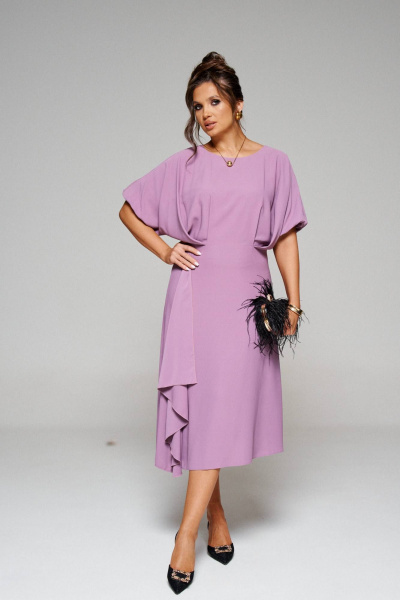 Нарядное платье прямого силуэта длиной до колен из трикотажа Beautiful&Free 6215 пудра - фото 3