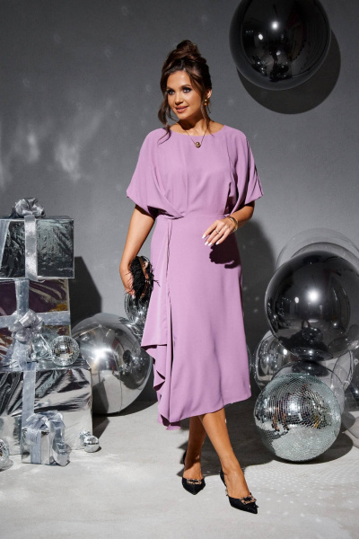 Нарядное платье прямого силуэта длиной до колен из трикотажа Beautiful&Free 6215 пудра - фото 9