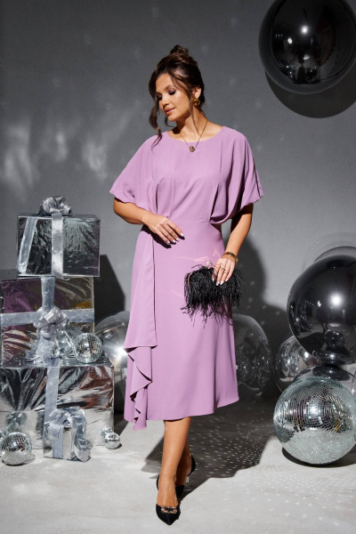 Нарядное платье прямого силуэта длиной до колен из трикотажа Beautiful&Free 6215 пудра - фото 8